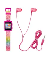 Playzoom Kid's Rainbow Glitter Silicone Strap Touchscreen Smart Watch 42mm with Earbuds Gift Set