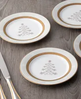 Charlotta Gold Set of 4 Holiday Tree Appetizer Plates, 6-1/4"