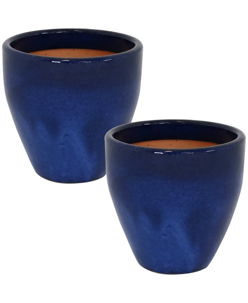 Resort Ceramic Flower Pot Planter with Drainage Holes - Set of 2 - High-Fired Glazed Uv and Frost-Resistant Finish - Outdoor/Indoor Use