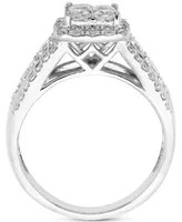 Diamond Princess & Round Halo Cluster Engagement Ring (1-5/8 ct. t.w.) in 14k White Gold