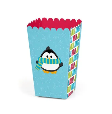 Holly Jolly Penguin - Holiday & Christmas Favor Popcorn Treat Boxes - Set of 12