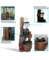 Sunnydaze Decor Rustic Pouring Buckets Water Fountain and Solar Lantern - 34 in