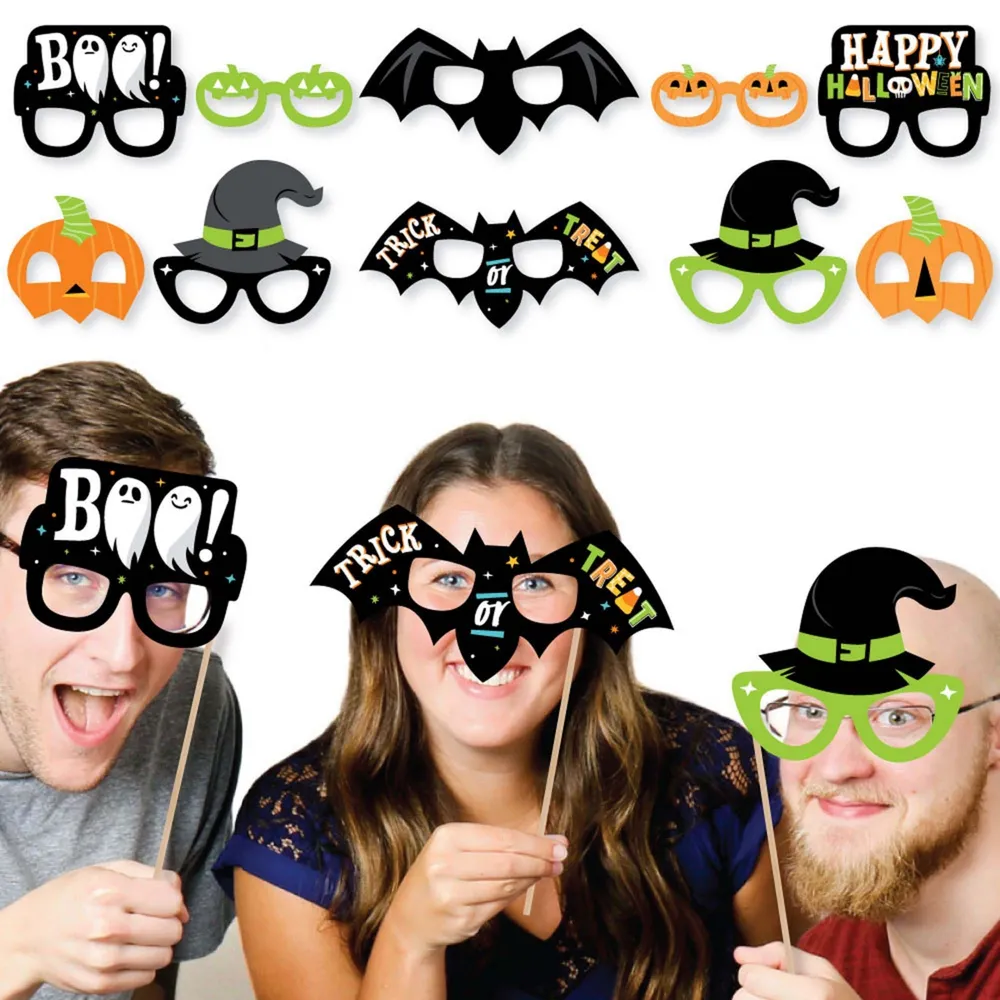 Jack-o'-Lantern Halloween Glasses & Masks - Paper Photo Booth Props Kit 10 Count