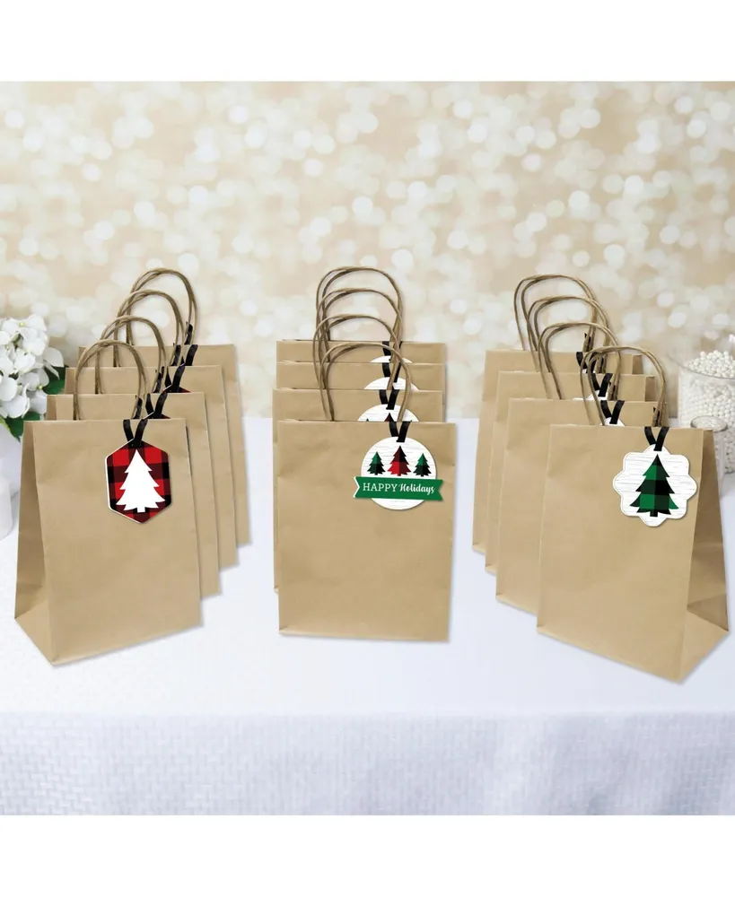 Holiday Plaid Trees - Assorted Hanging Christmas Favor Gift Tag Toppers - 12 Ct