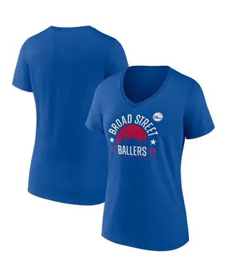 Women's Fanatics Royal Philadelphia 76ers Hometown Collection Broad Street Ballers V-Neck T-shirt