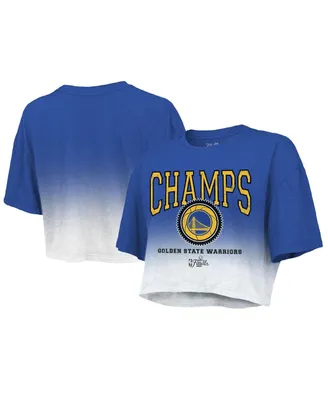 Women's Majestic Threads Royal Golden State Warriors 2022 Nba Finals Champions Dip Dye Boxy Crop T-shirt