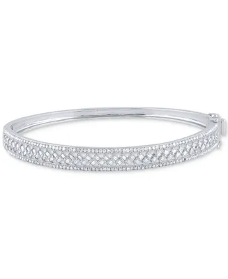 Diamond Round & Baguette Bangle Bracelet (1 ct. t.w.) in 14k White Gold