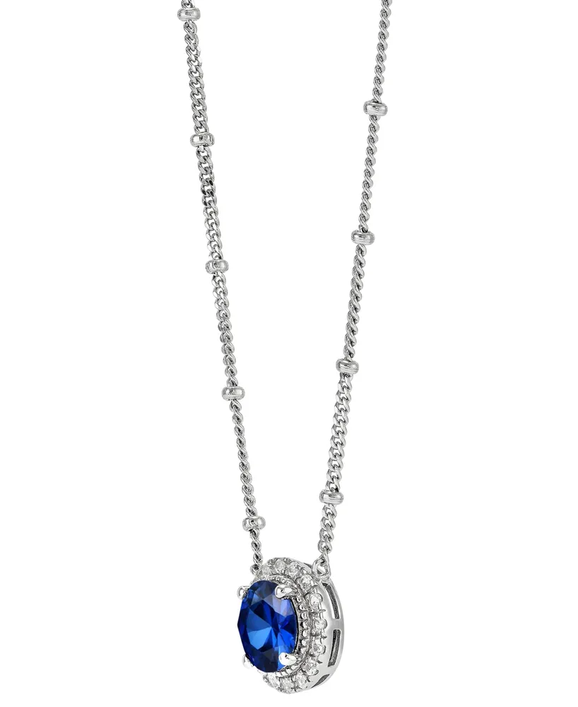 Lab-Grown Sapphire (1-5/8 ct. t.w.) & Lab-Grown White Sapphire (1/6 ct. t.w.) Halo Pendant Necklace in Sterling Silver, 16" + 2" extender