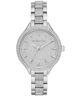 Michael Kors Women's Slim Runway Three-Hand Silver-Tone Stainless Steel Bracelet Watch 38mm