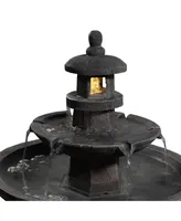 Sunnydaze Decor Pagoda Polyresin Outdoor 2-Tier Water Fountain with Lights