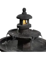 Sunnydaze Decor 40-Inch 2-Tiered Pagoda Outdoor Water Fountain with Led Light - Polyresin Lighted Backyard Water Feature