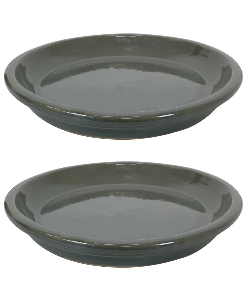 Sunnydaze Decor Ceramic Outdoor Flower Pot Saucers Set of 2 - Uv- and Frost-Resistant - Gray - 9-Inch