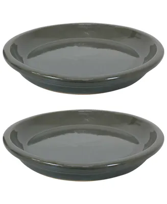 Sunnydaze Decor Ceramic Outdoor Flower Pot Saucers Set of 2 - Uv- and Frost-Resistant - Gray - 9-Inch