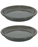 Sunnydaze Decor Ceramic Outdoor Flower Pot Saucers Set of 2 - Uv- and Frost-Resistant - Gray - 9-Inch