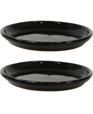 Sunnydaze Decor Glazed Ceramic Planter Saucers - 12" - Obsidian - Set of 2
