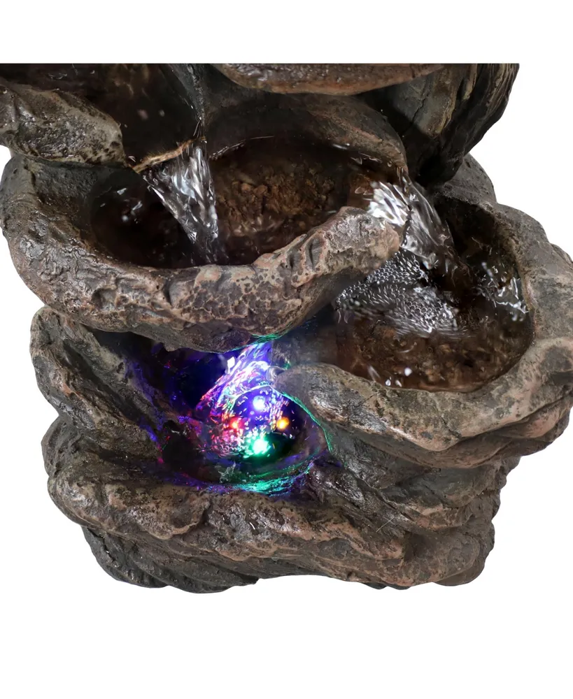 Sunnydaze Decor Staggered Rock Falls Indoor Water Fountain with LEDs - 11 in