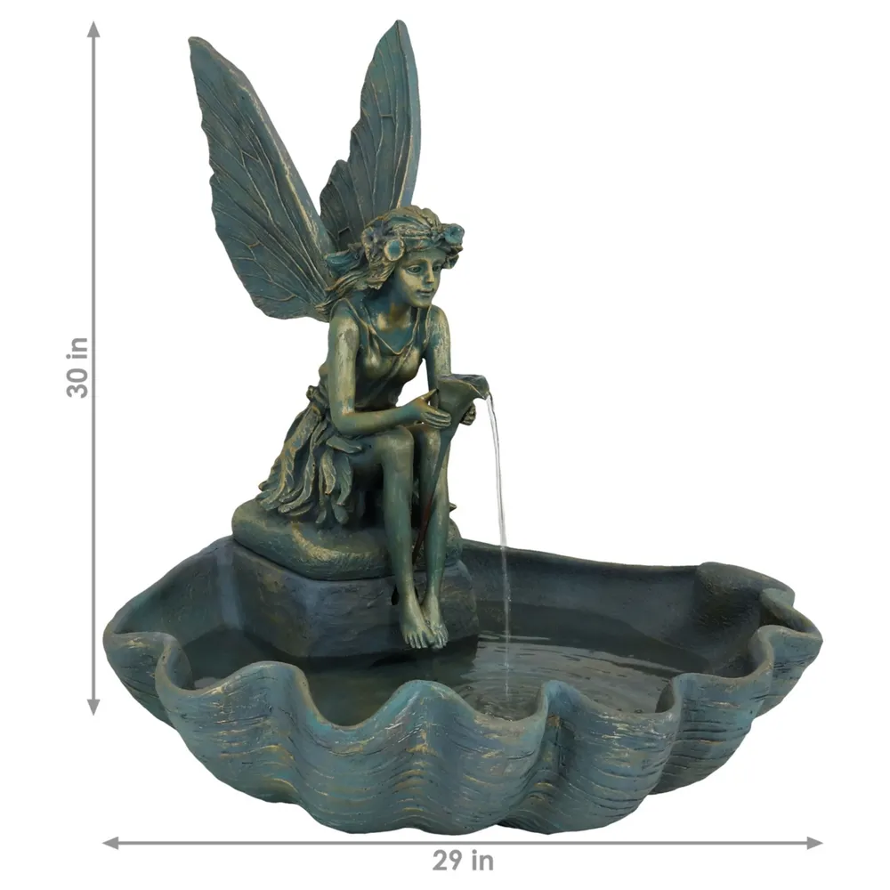 Sunnydaze Decor Fiberglas Bronze Fairy Shell Outdoor Water Fountain - 30 in
