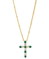 Lab-Grown Emerald (1/4 ct. t.w.) & Lab-Grown White Sapphire (1/3 ct. t.w.) Cross Pendant Necklace in 14k Gold