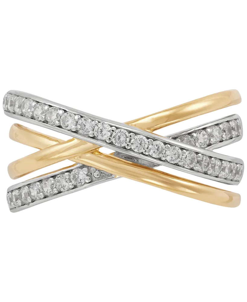 Cubic Zirconia Multirow Crossover Ring in Sterling Silver & 14k Gold-Plate