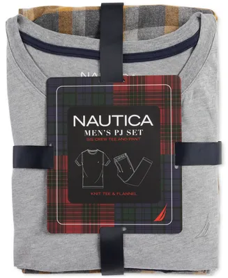 Nautica Men's 2-Pc. Classic-Fit Solid T-Shirt & Plaid Flannel Pajama Pants Set