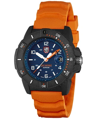 Luminox Men's Swiss Navy Seal Magnifying Glass Dive Orange Rubber Strap Watch 45mm