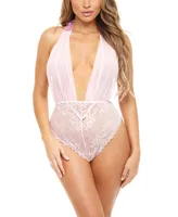 Oh La La Cheri Women's Aria Mesh Plunge Halter Teddy