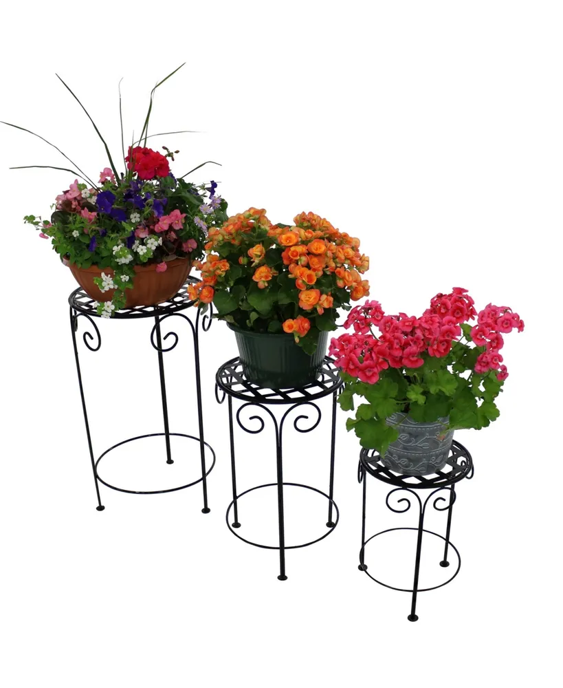 Sunnydaze Decor Black Iron 14 in, 19 in, 24 in Plant Stand with Scroll Design