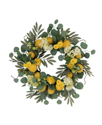 Puleo Lemon and Hydrangea Floral Spring Wreath, 24"