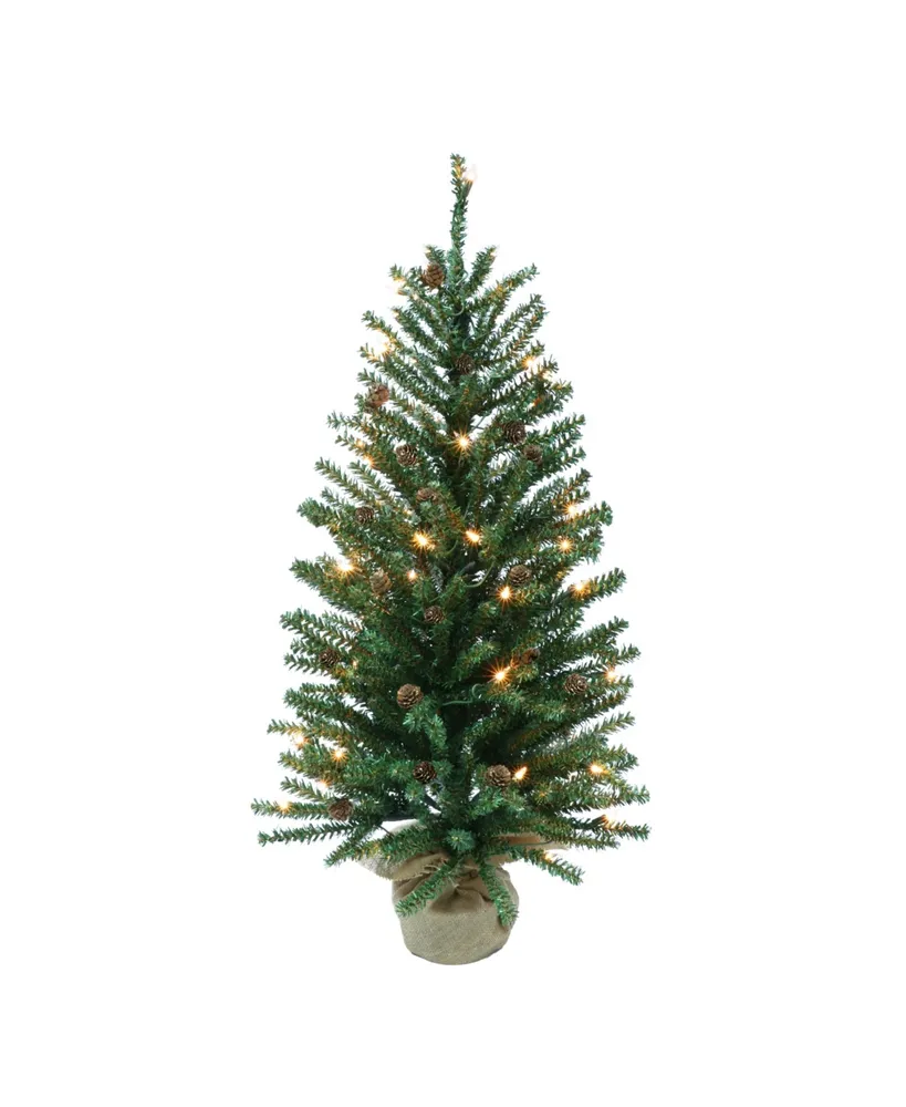 Puleo Pre-Lit Fir Artificial Christmas Tree with Pines Cones and 50 Lights, 3'