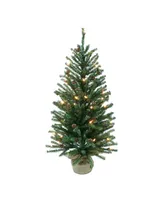 Puleo Pre-Lit Fir Artificial Christmas Tree with Pines Cones and 50 Lights, 3'