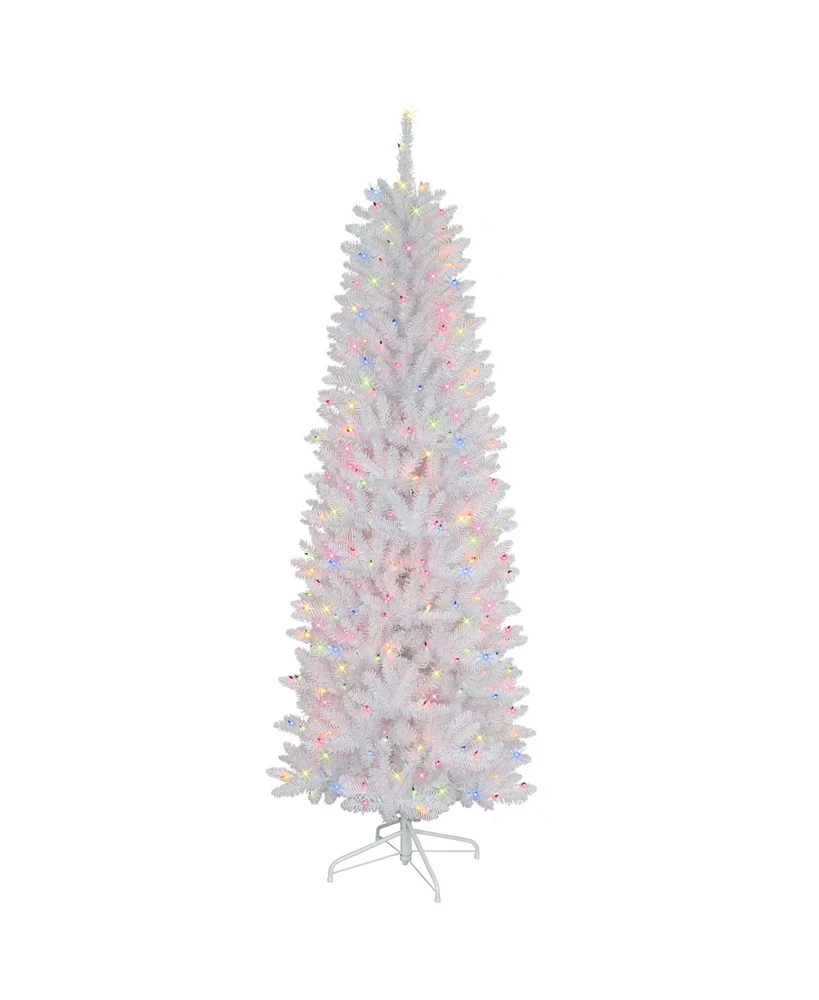 Puleo 6.5FT Pre-Lit Pencil White Fraser Fir Artificial Christmas Tree