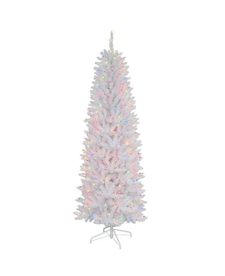 Puleo 6.5FT Pre-Lit Pencil White Fraser Fir Artificial Christmas Tree