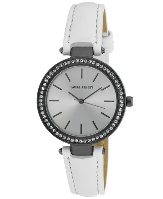 Laura Ashley Women's T-bar Crystal Bezel White Polyurethane Strap Watch 32mm