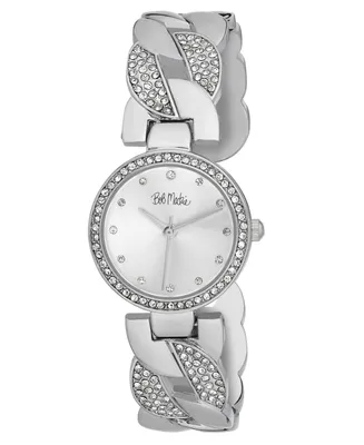 Bob Mackie Unisex Interwoven Crystal Silver-Tone Alloy Bangle Watch 26mm