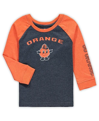 Toddler Boys and Girls Colosseum Heathered Navy Syracuse Orange Long Sleeve Raglan T-shirt