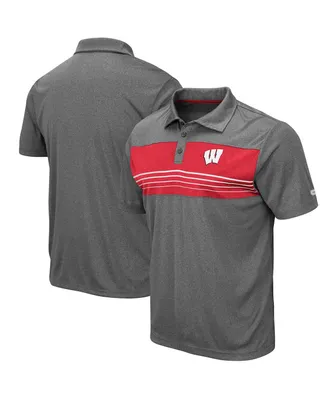 Men's Colosseum Heathered Charcoal Wisconsin Badgers Smithers Polo Shirt