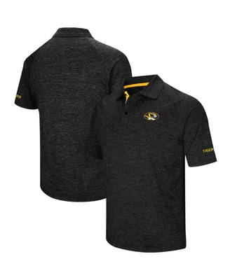 Men's Colosseum Heathered Black Missouri Tigers Down Swing Raglan Polo Shirt