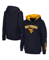 Women's Navy West Virginia Mountaineers Arch and Logo 1 Pullover Hoodie