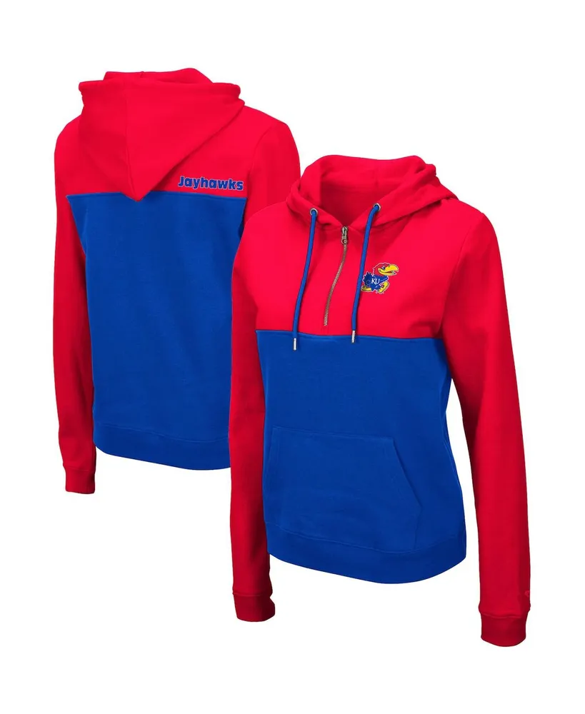 Women's Colosseum Red and Royal Kansas Jayhawks Aidan Half-Zip Hoodie