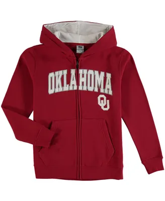 Youth Boys Crimson Oklahoma Sooners Applique Arch and Logo Full-zip Hoodie