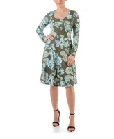 24seven Comfort Apparel Women's Long Sleeve Knee Length T-shirt Dress
