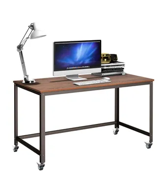 Costway Rolling Computer Desk Metal Frame Pc Laptop Table Wood