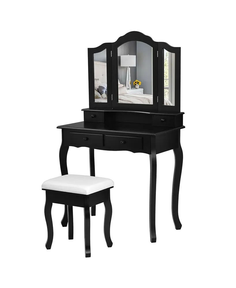 Vanity Makeup Dressing Table Set W/Stool 4 Drawer&Mirror