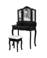 Costway Vanity Makeup Dressing Table Set W/Stool 4 Drawer&Mirror