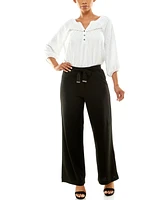 Adrienne Vittadini Women's Wide Leg Pants with Tie Waist