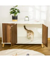 Cat Litter Box Enclosure Hidden Cat Furniture w/ Adjustable Shelf Door