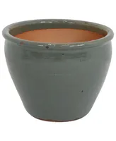 Large Ceramic Planter - Indoor or Outdoor Plant Pot with Drainage Holes - Gray Glaze Finish - 15" - Chalet