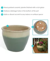 Large Ceramic Planter - Indoor or Outdoor Plant Pot with Drainage Holes - Seafoam Glaze Finish - 15" - Chalet