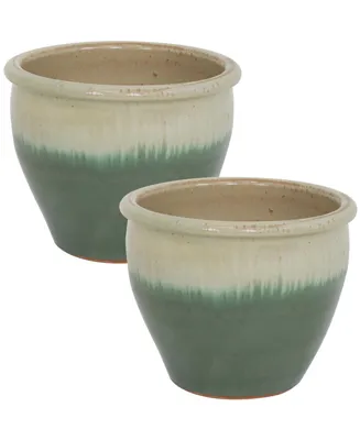 Sunnydaze Decor 12 in Chalet Glazed Ceramic Planter - Seafoam - Set of 2