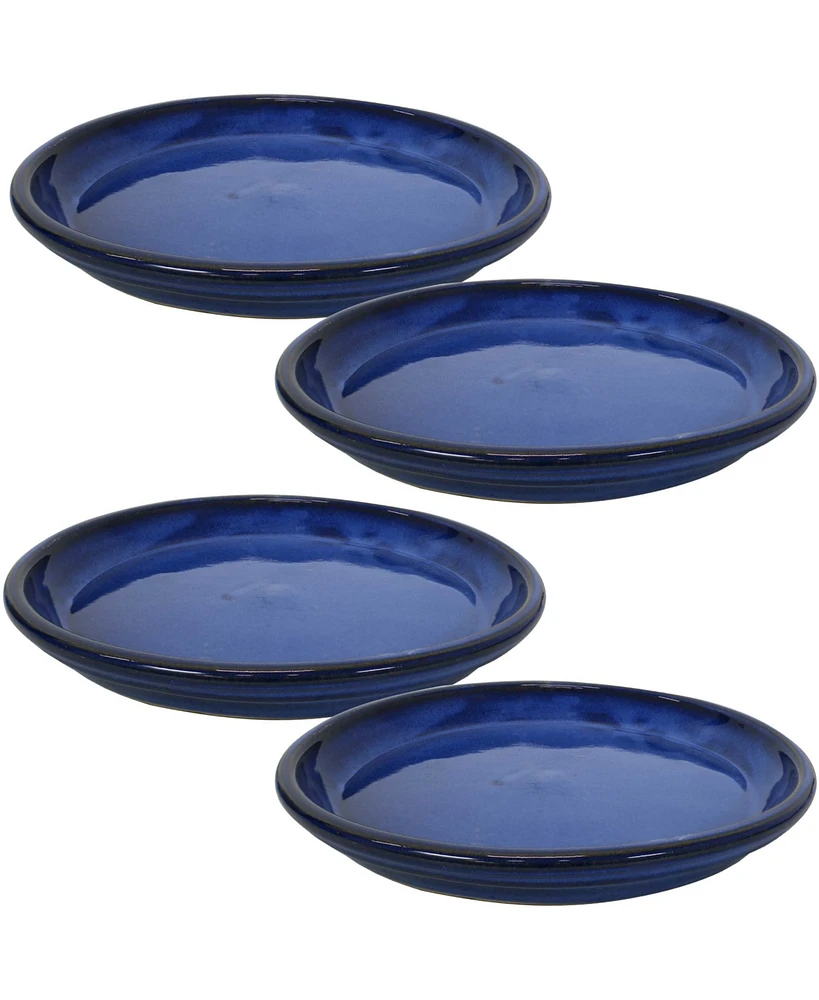 Sunnydaze Decor Ceramic Outdoor Flower Pot Saucers Set of 4 - Uv- and Frost-Resistant - Imperial Blue Glazed Finish